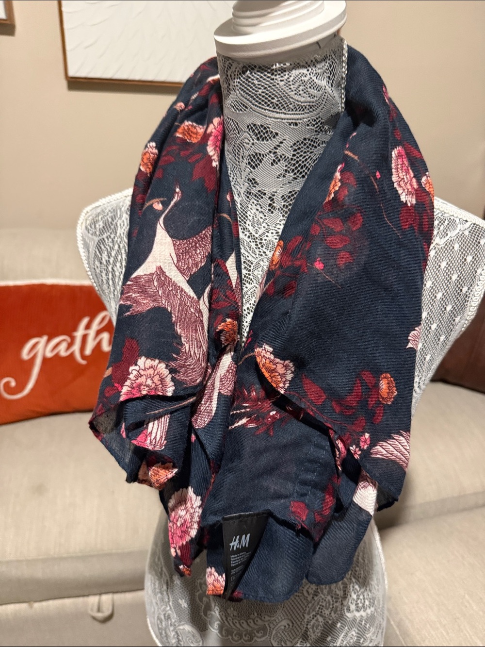 H&M Navy Floral Print Lightweight Scarf